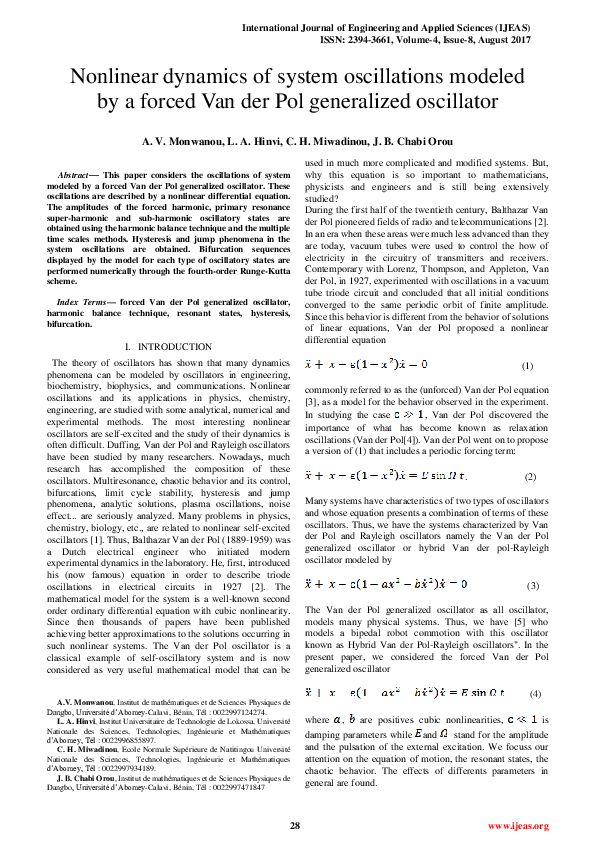 (PDF) Nonlinear dynamics of system oscillations modeled by a forced Van ...