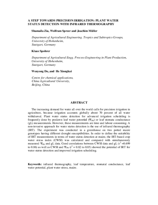 A Step Towards Precision Irrigation: Plant Water Status Detection with Infrared Thermography