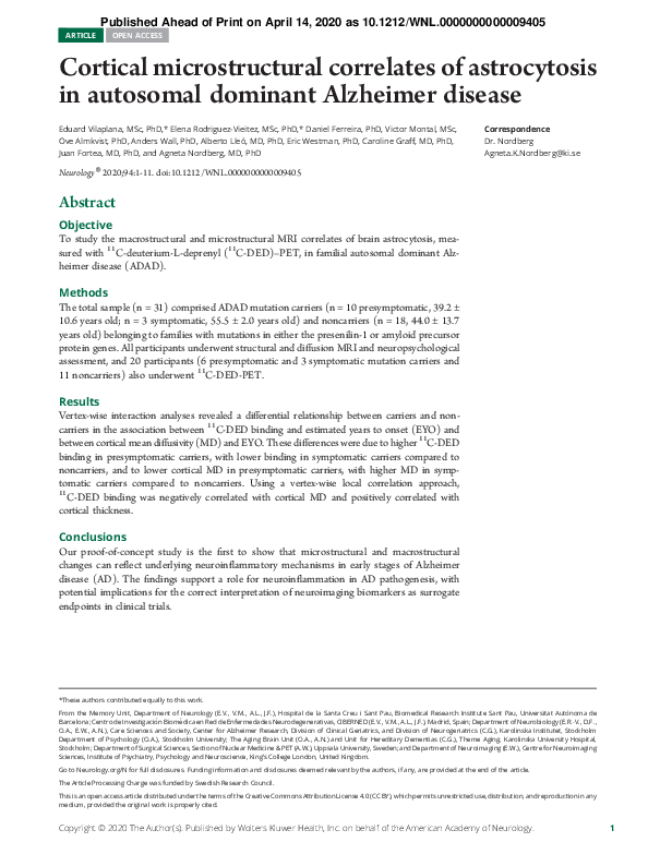 (PDF) Cortical microstructural correlates of astrocytosis in autosomal ...