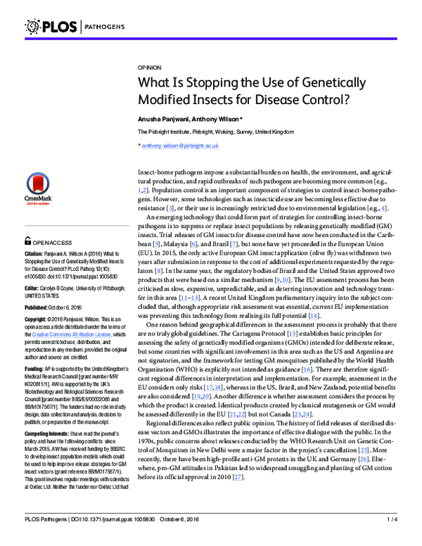 (PDF) What Is Stopping the Use of Genetically Modified Insects for ...