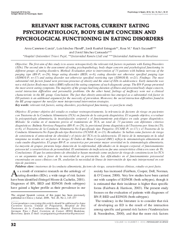 (PDF) Relevant risk factors, current eating psychopathology, body shape ...