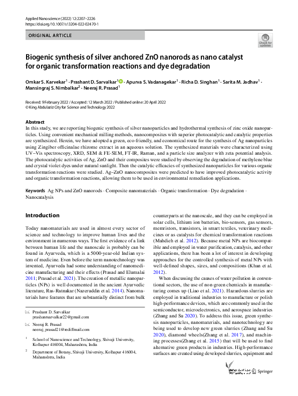 (PDF) Biogenic synthesis of silver anchored ZnO nanorods as nano ...