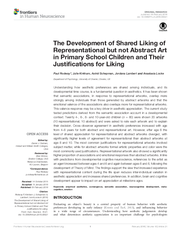 (PDF) The Development of Shared Liking of Representational but not ...