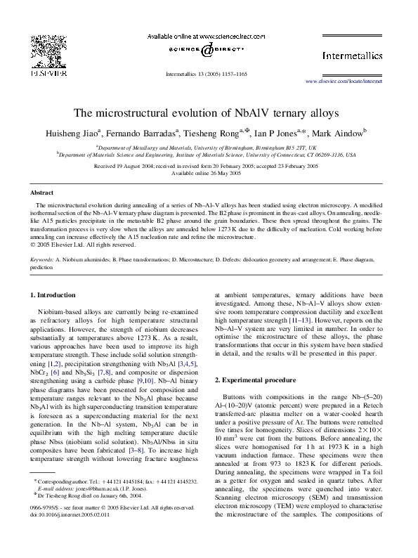 (PDF) The microstructural evolution of NbAlV ternary alloys