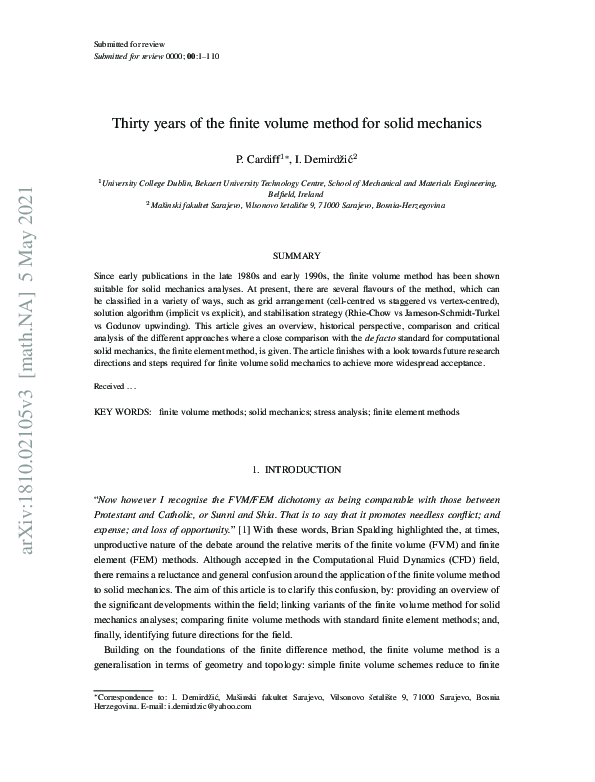 (PDF) Thirty Years of the Finite Volume Method for Solid Mechanics