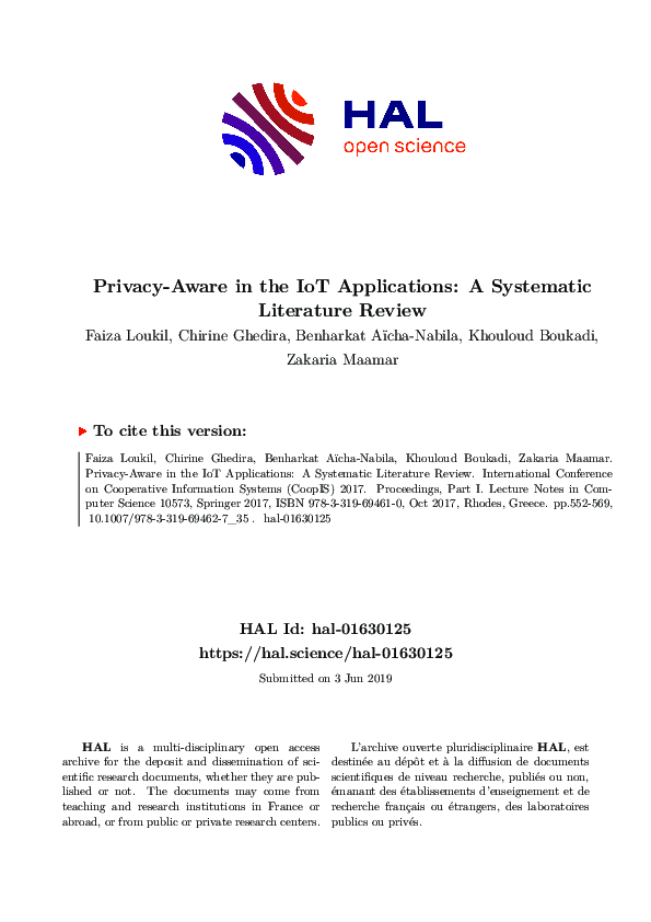 (PDF) Privacy-Aware in the IoT Applications: A Systematic Literature Review