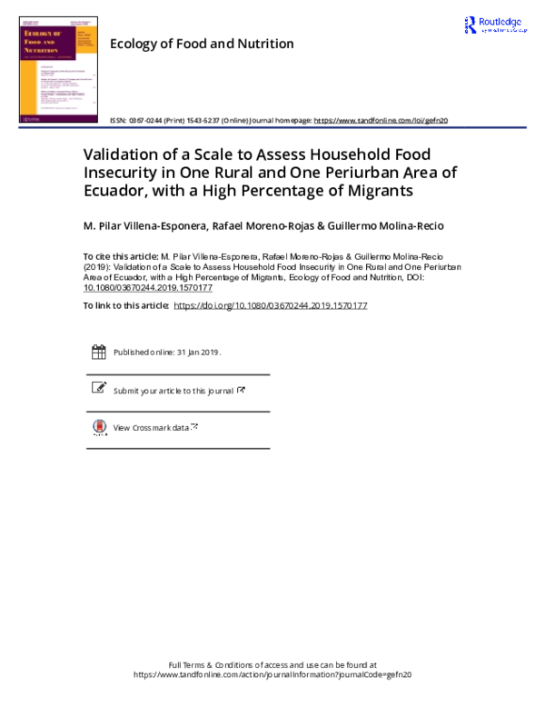 (PDF) Validation of a Scale to Assess Household Food Insecurity in One ...