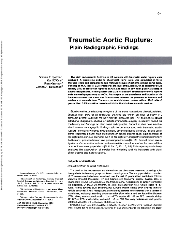 (PDF) Traumatic aortic rupture: plain radiographic findings