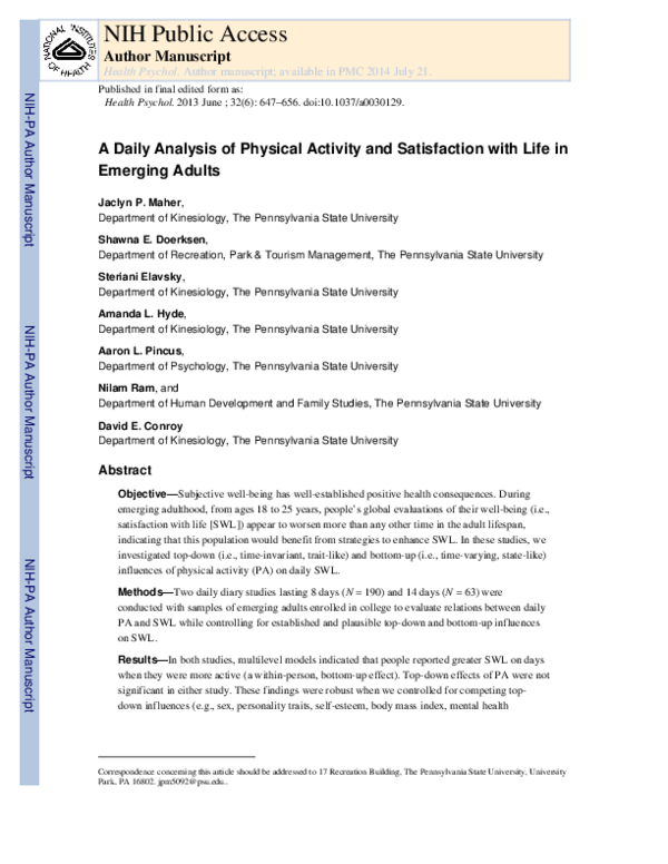 (PDF) A daily analysis of physical activity and satisfaction with life ...