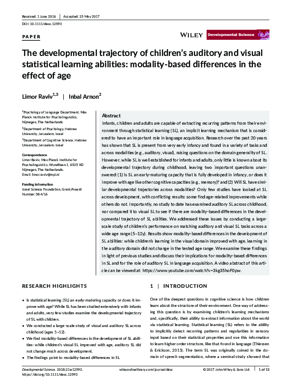 (PDF) The developmental trajectory of children's auditory and visual ...