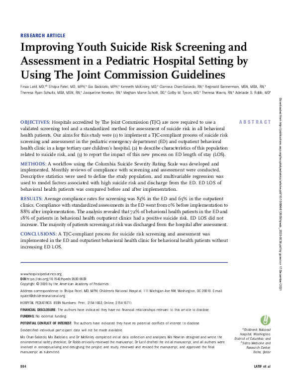(PDF) Improving Youth Suicide Risk Screening and Assessment in a ...