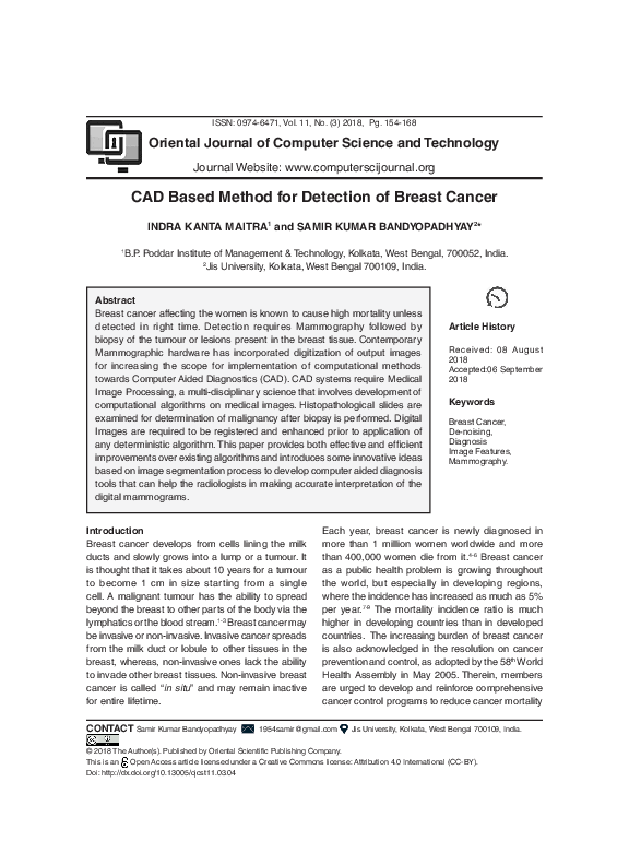 (PDF) CAD Based Method for Detection of Breast Cancer