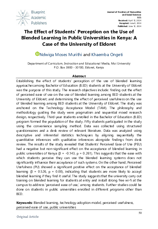 (PDF) The Effect of Students' Perception on the Use of Blended Learning ...