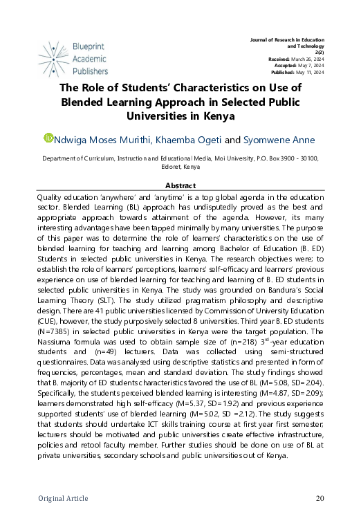 (PDF) The Role of Students' Characteristics on Use of Blended Learning ...