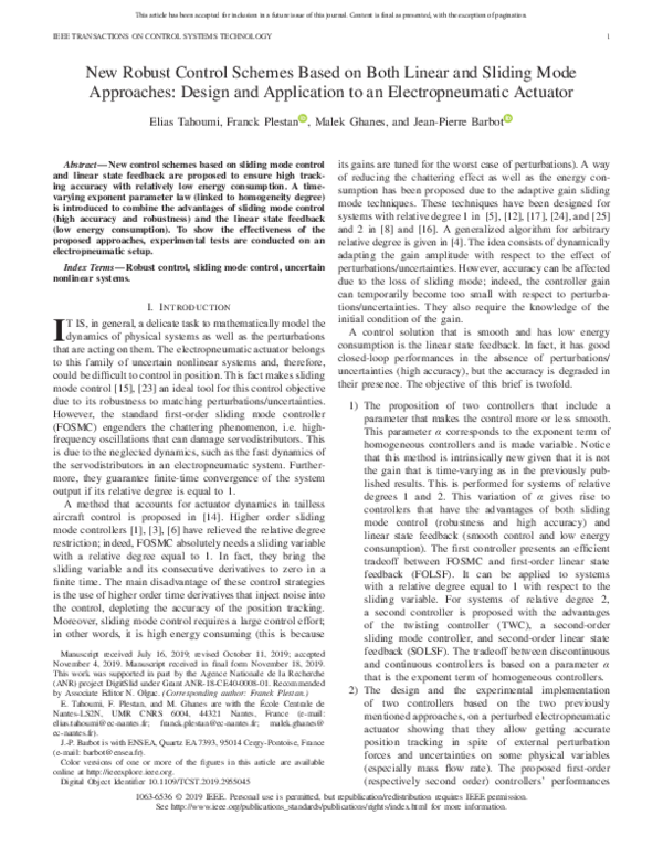 (PDF) New Robust Control Schemes Based on Both Linear and Sliding Mode ...