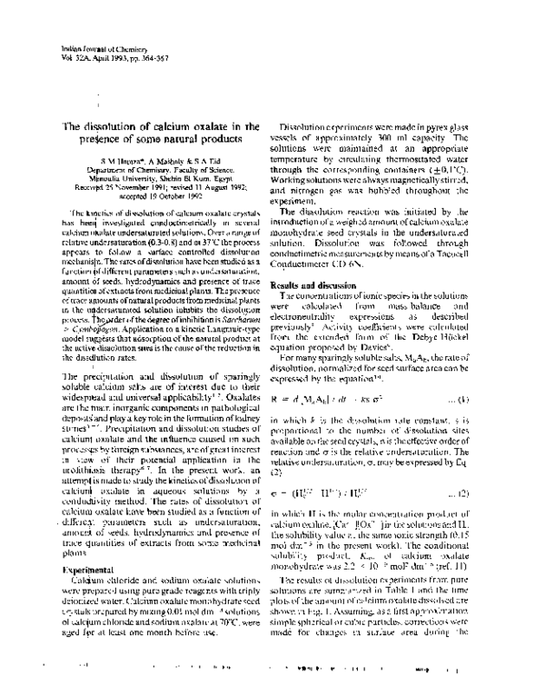 (PDF) The dissolution of calcium oxalate in the presence of some ...
