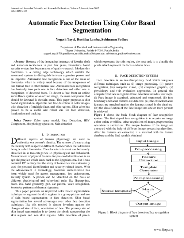(PDF) Automatic Face Detection Using Color Based Segmentation