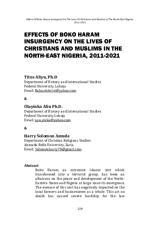 (PDF) EFFECTS OF BOKO HARAM INSURGENCY ON THE LIVES OF CHRISTIANS AND ...