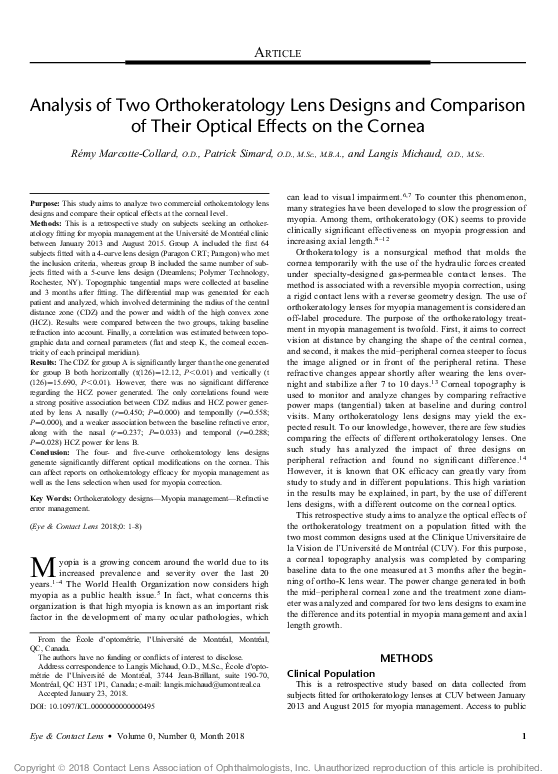 (PDF) Analysis of Two Orthokeratology Lens Designs and Comparison of ...