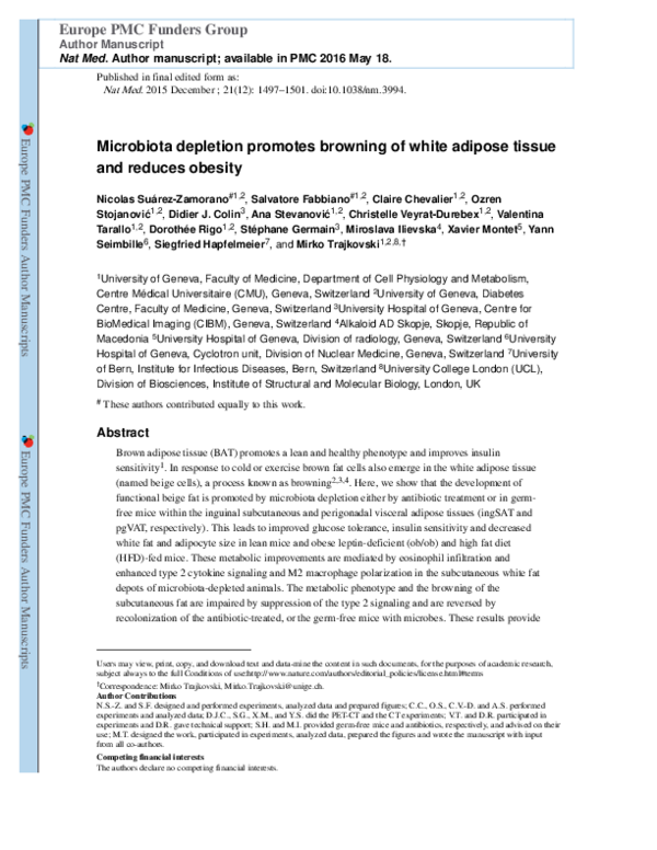 (PDF) Microbiota depletion promotes browning of white adipose tissue ...
