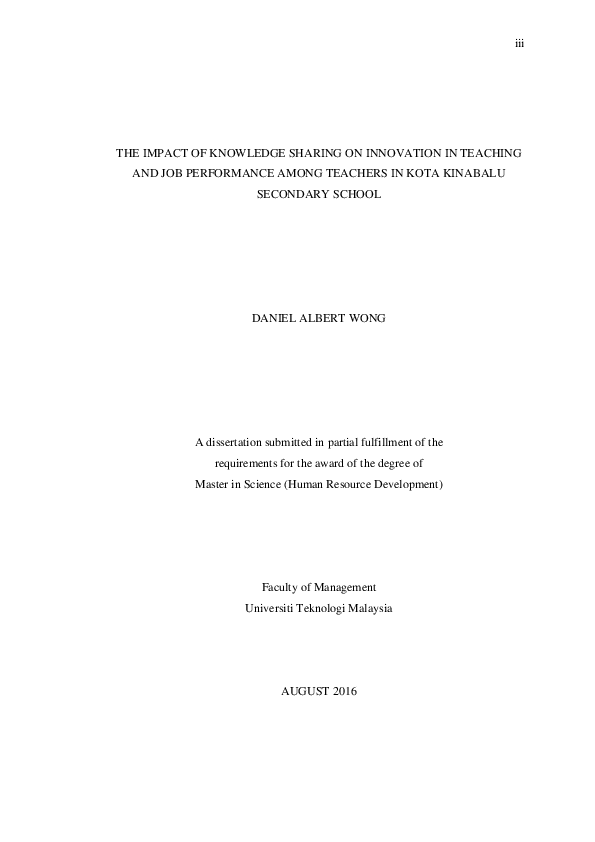 (PDF) The impact of knowledge sharing on innovation in teaching and job ...