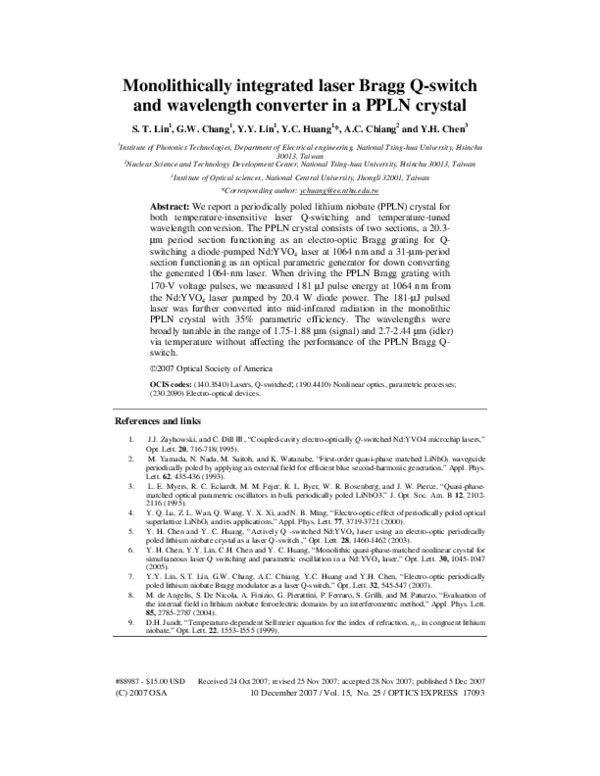(PDF) Monolithically integrated laser Bragg Q-switch and wavelength ...