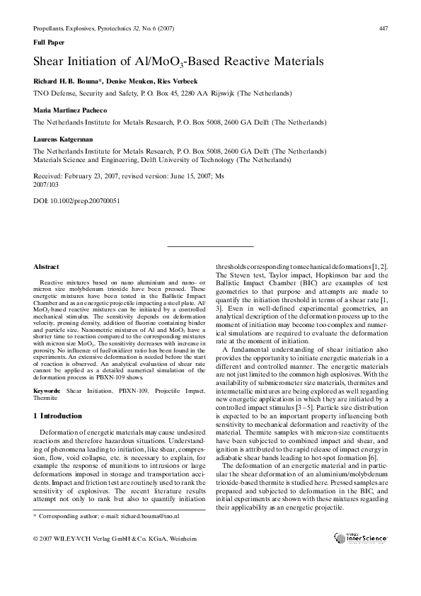 (PDF) Shear Initiation of Al/MoO3-Based Reactive Materials