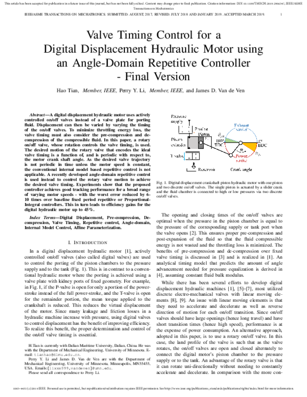 (PDF) Valve Timing Control for a Digital Displacement Hydraulic Motor ...