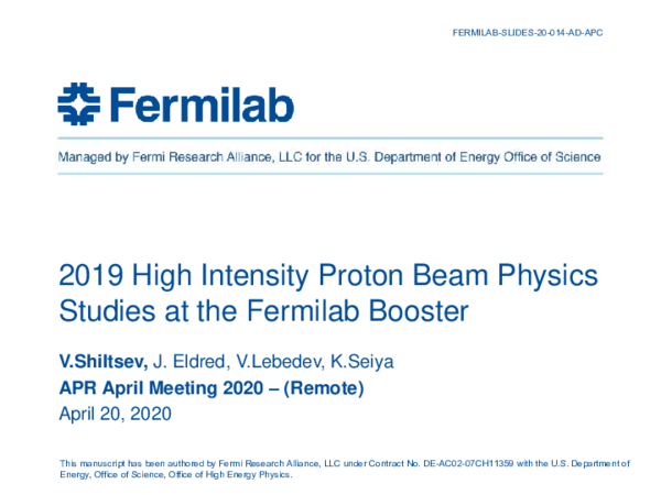 (PDF) 2019 High Intensity Proton Beam Physics Studies at the Fermilab ...
