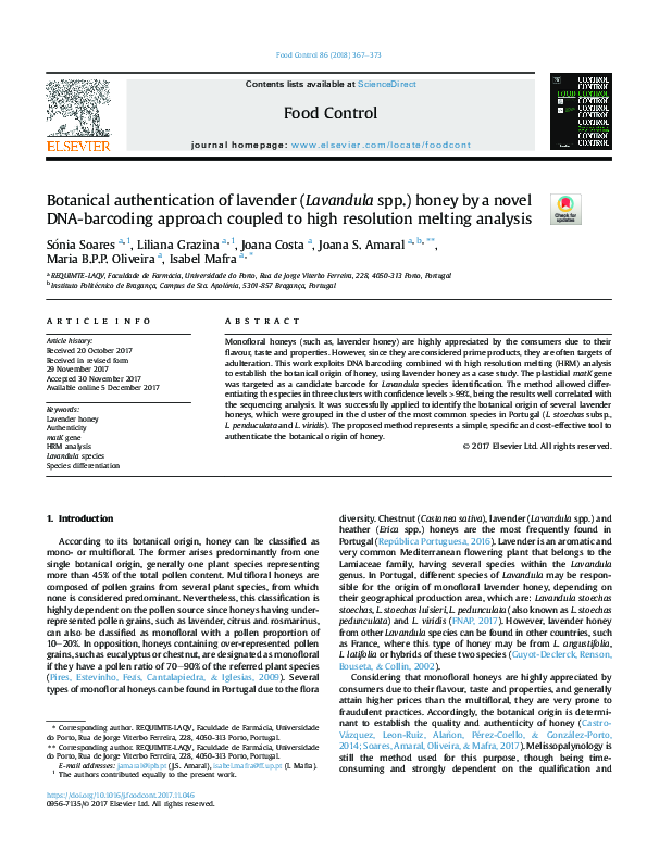(PDF) Botanical authentication of lavender (Lavandula spp.) honey by a ...