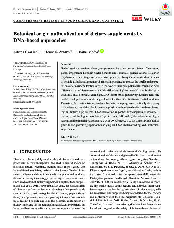(PDF) Botanical origin authentication of dietary supplements by DNA ...