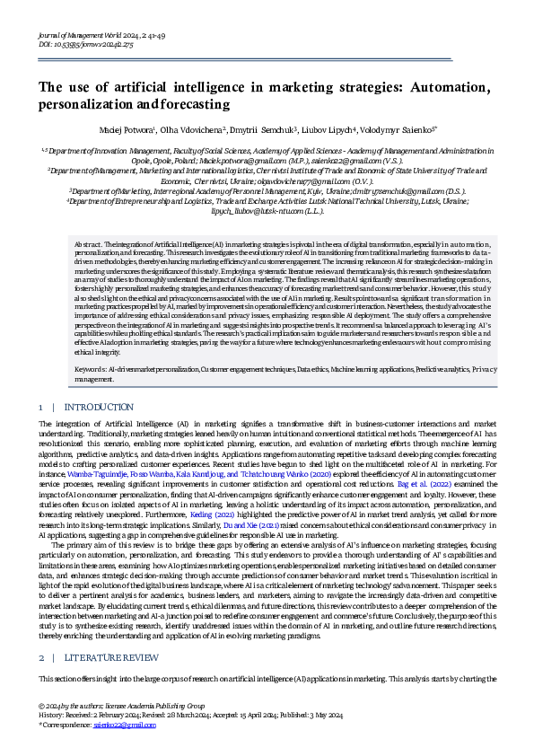 (PDF) The use of artificial intelligence in marketing strategies ...
