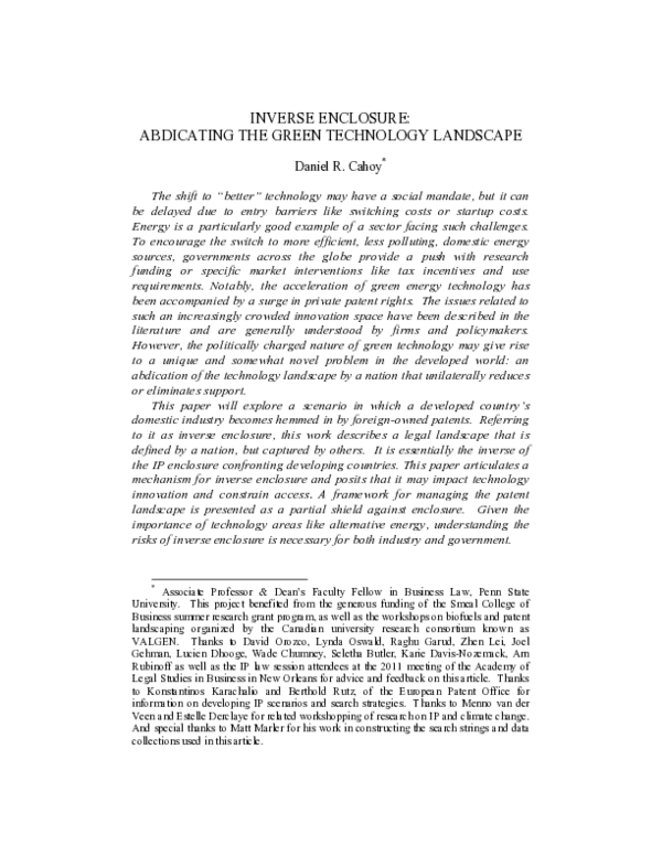 (PDF) Inverse Enclosure: Abdicating the Green Technology Landscape