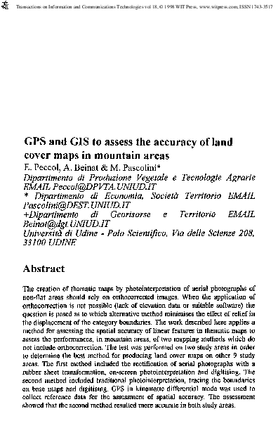 (PDF) GPS and GIS to assess the accuracy of land cover maps in mountain ...