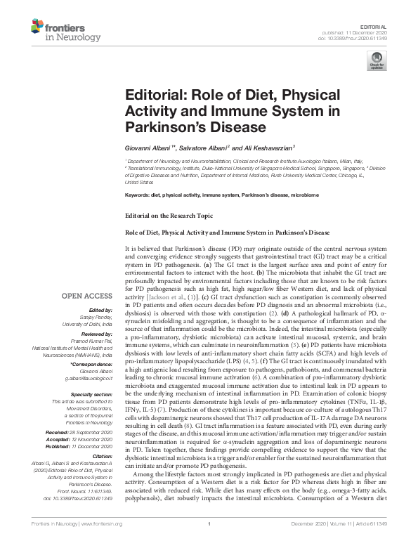 (PDF) Editorial: Role of Diet, Physical Activity and Immune System in ...