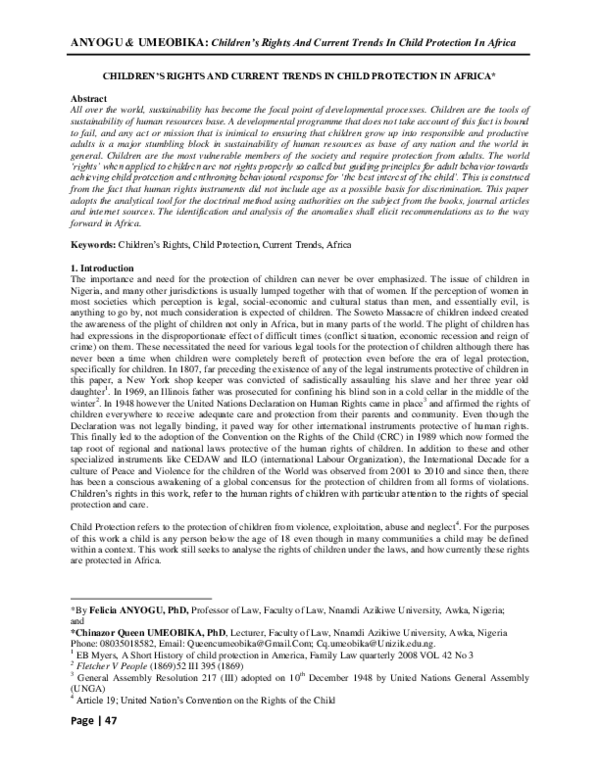 (PDF) Children's Rights and Current Trends in Child Protection in Africa