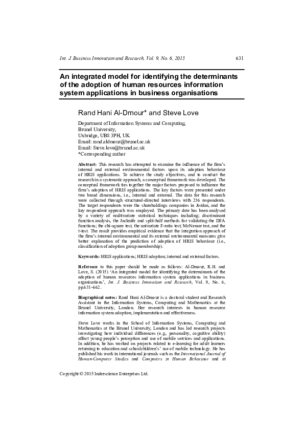 (PDF) An integrated model for identifying the determinants of the ...