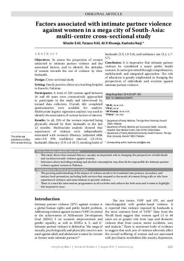 (PDF) Factors associated with intimate partner violence against women ...