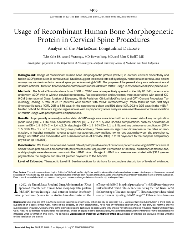 (PDF) Usage of recombinant human bone morphogenetic protein in cervical ...