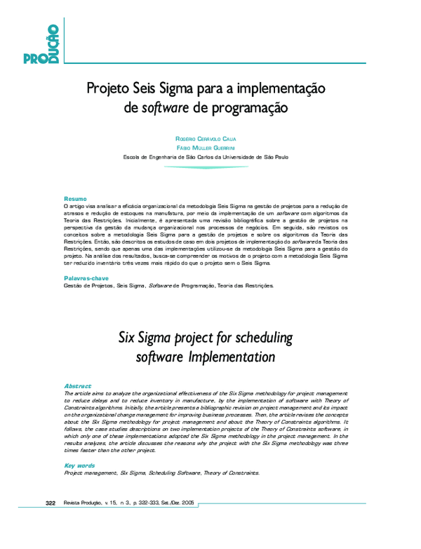 (PDF) Projeto Seis Sigma para a implementação de software de programação