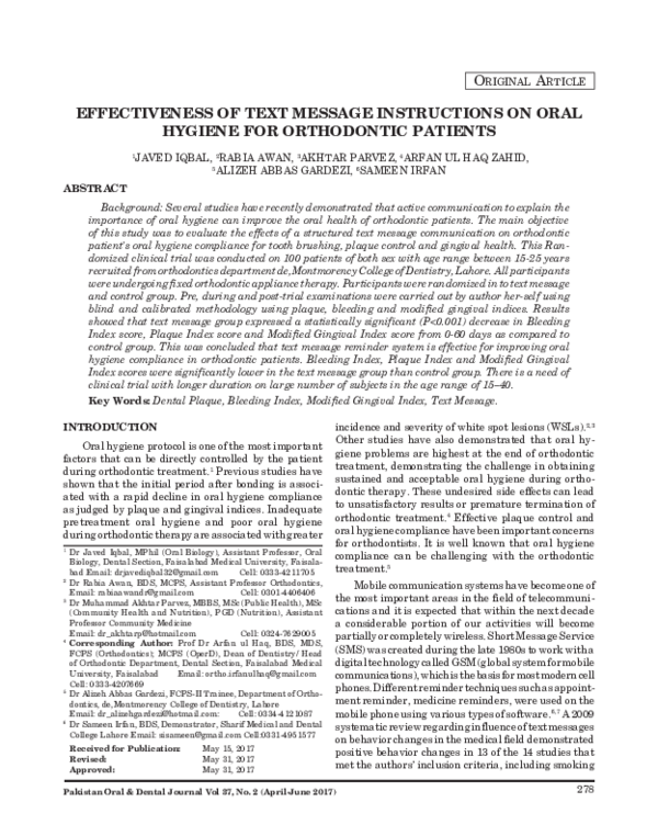 (PDF) Effectiveness of Text Message Instructions on Oral Hygiene for ...