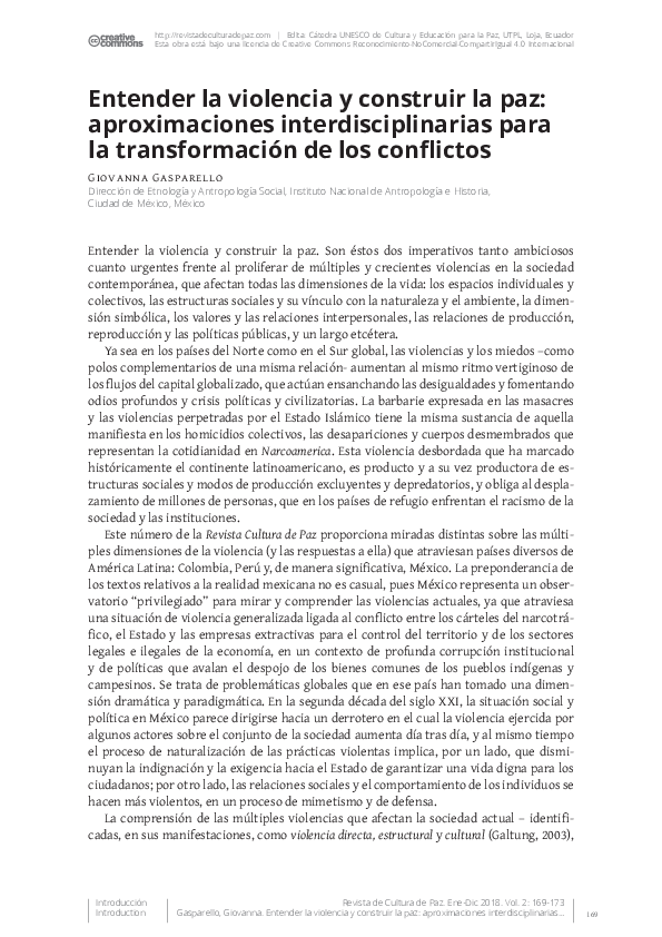 (PDF) Entender la violencia y construir la paz: aproximaciones ...