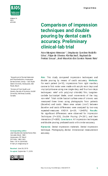 (PDF) Comparison of impression techniques and double pouring by dental ...