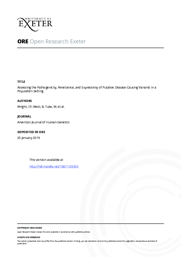 (PDF) Assessing the Pathogenicity, Penetrance, and Expressivity of ...