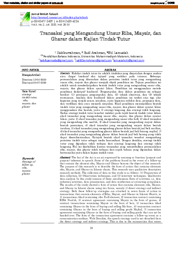 (PDF) Transaksi yang Mengandung Unsur Riba, Maysir, dan Gharar dalam ...