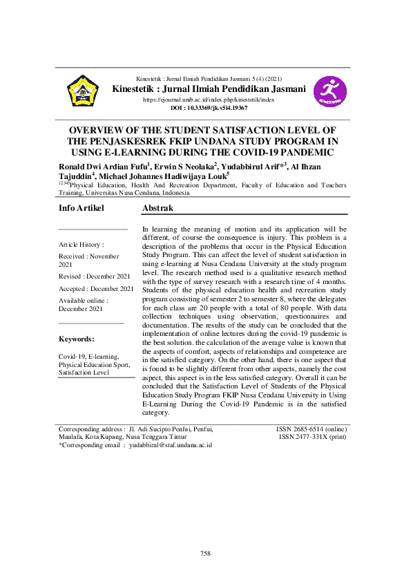 (PDF) Overview Of The Student Satisfaction Level Of The Penjaskesrek ...