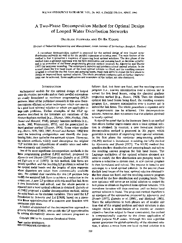 (PDF) A two‐phase decomposition method for optimal design of looped ...