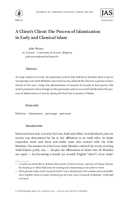 (PDF) A Client’s Client: The Process of Islamization in Early and ...
