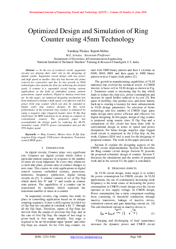 (PDF) Optimized Design and Simulation of Ring Counter using 45nm Technology