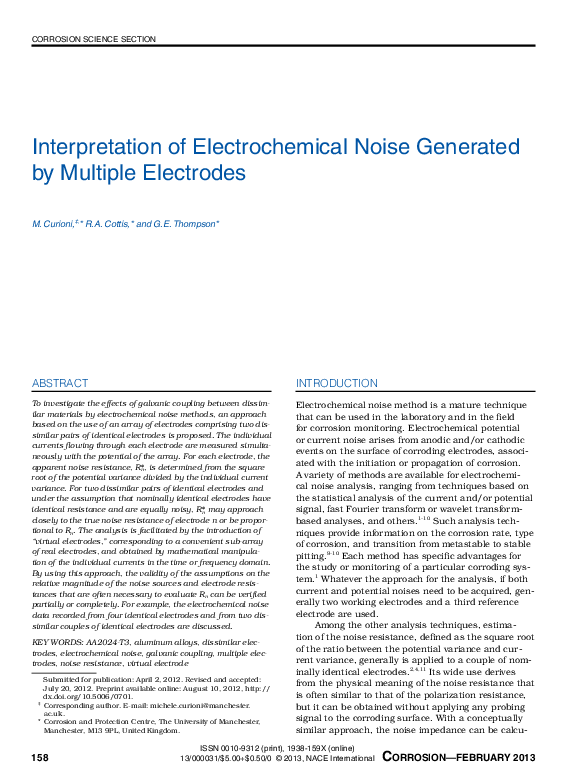 (PDF) Interpretation of Electrochemical Noise Generated by Multiple ...